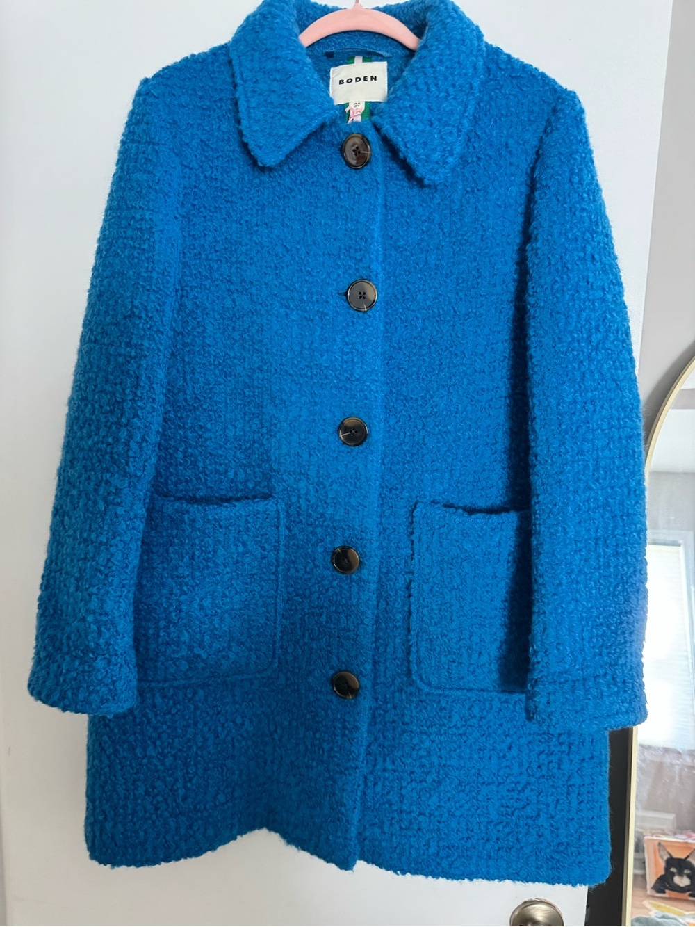 NWT Boden Women's 100% Wool Blue Bouclé Button-Up Coat size US 12 - Picture 2 of 12